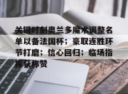 爱游戏app-包含关键时刻奥兰多魔术调整名单以备法国杯；豪取连胜环节打磨；信心回归；临场指挥获称赞的词条-爱游戏app